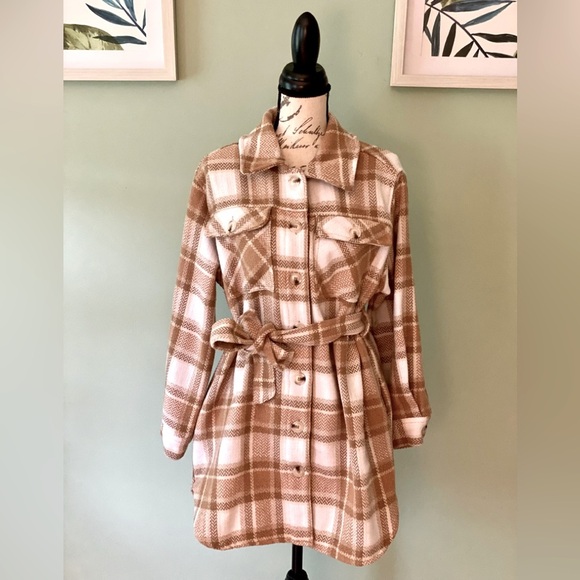 Women’s Time & Tru Plaid Belted Women's Jacket - Picture 1 of 8